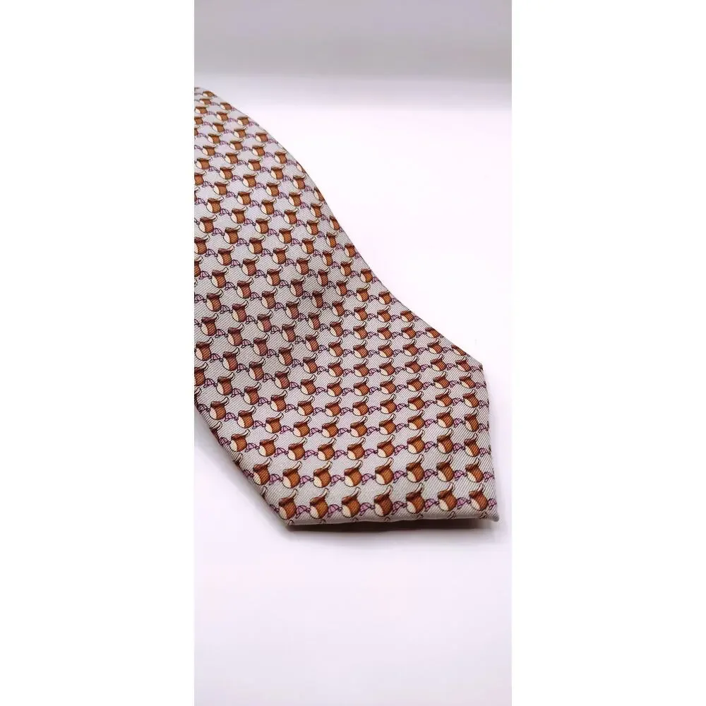 Tom James Executive Collection Men’s Silk Tie Brown Purple Print Necktie